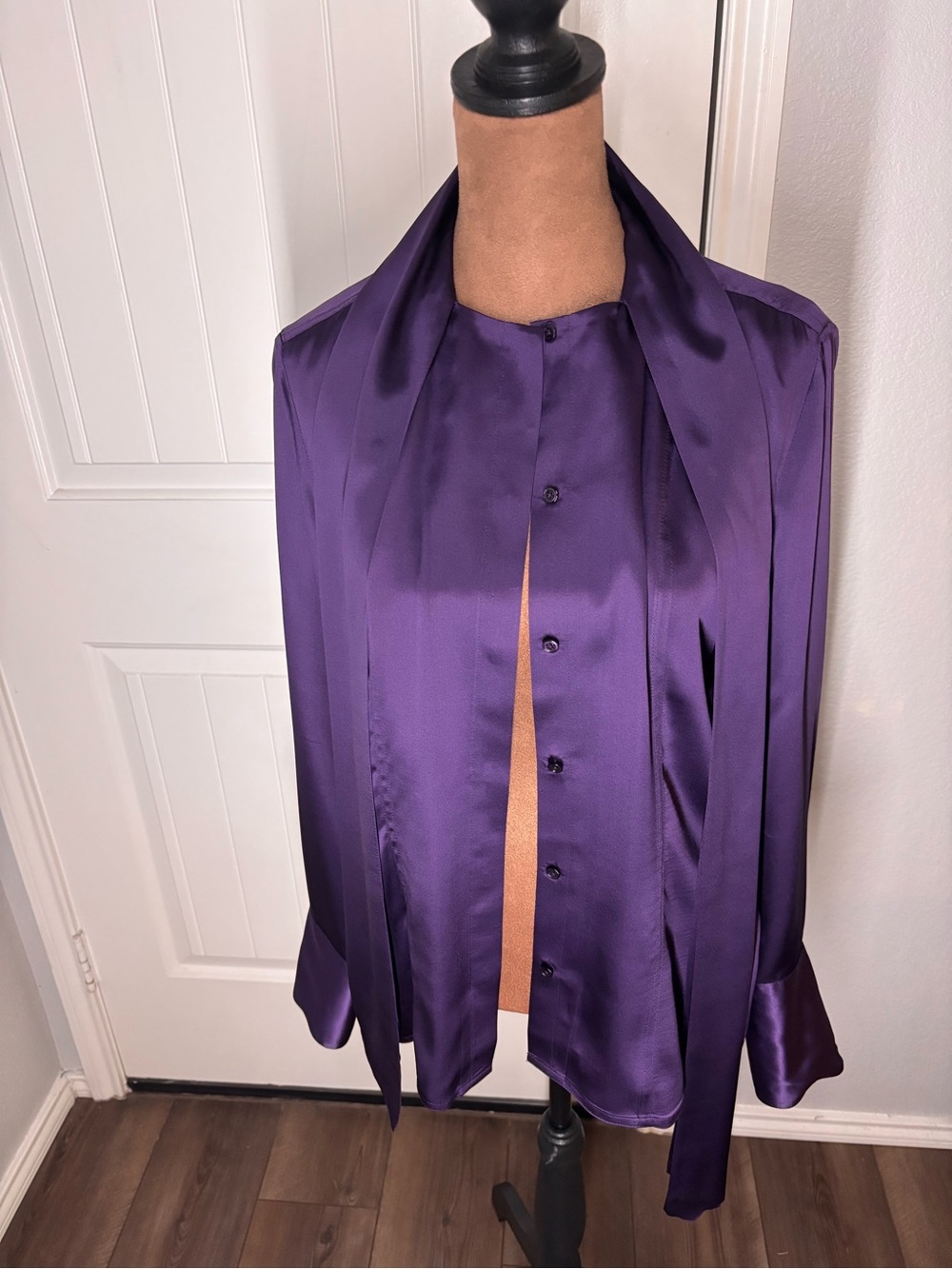 Ralph Lauren Collection Purple Label 100% Silk Satin Tie Neck Blouse Size 8 - Picture 9 of 16